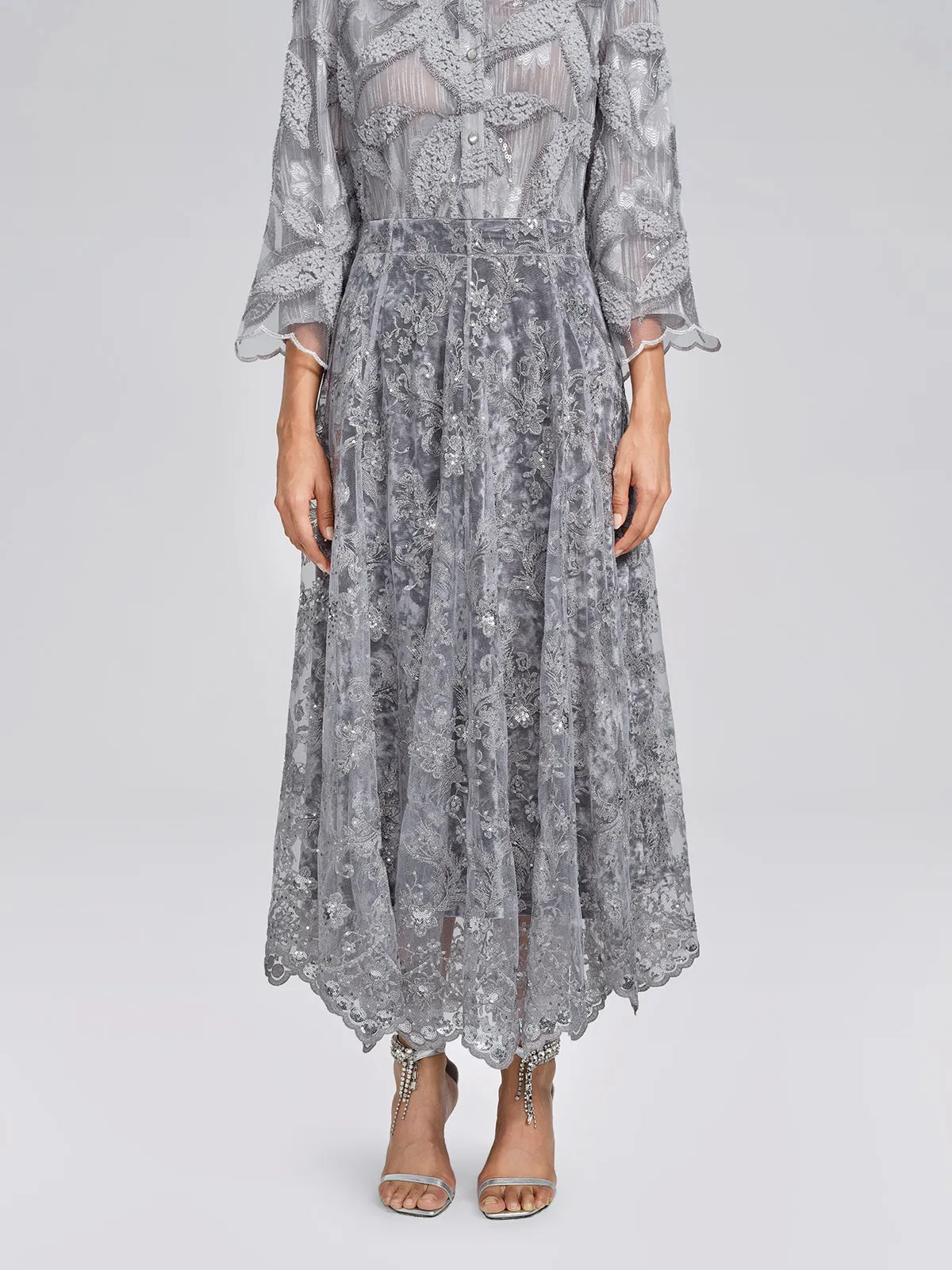 Embroidered Lace Sequin A-Line Skirt sold by Rich Radi Q's product image thumbnail 3