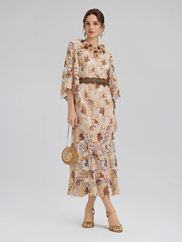 Rhinestone Openwork Embroidered Florals Lace Dress made by Rich Radi Q's