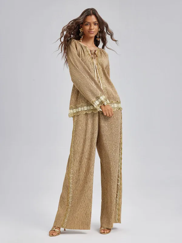 Gold Metallic Pleated Beaded Set made by Rich Radi Q's