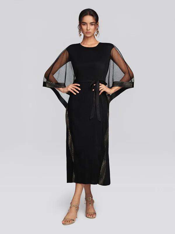 Pleated Mesh Gold Trim Dress made by Rich Radi Q's