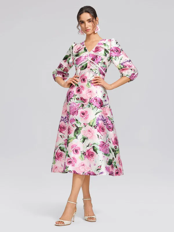 Rose Print Satin Lace Dress made by Rich Radi Q's