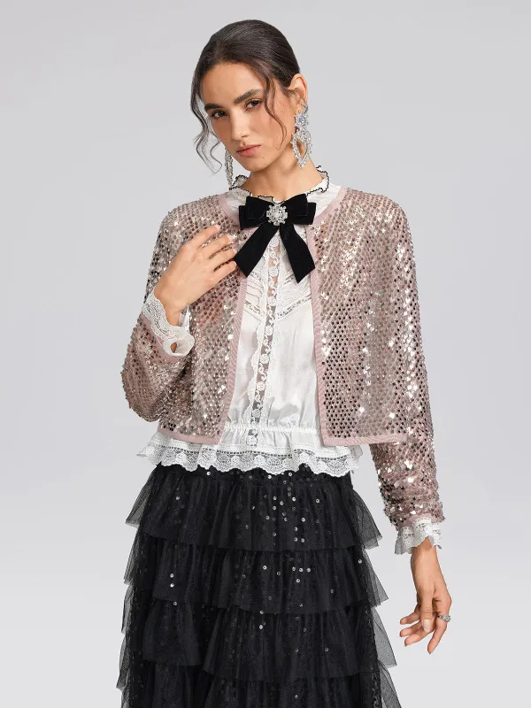 Champagne Sequin Trim Jacket made by Rich Radi Q's