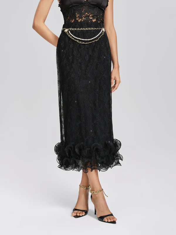 Pleated Mesh Floral Lace Skirt made by Rich Radi Q's