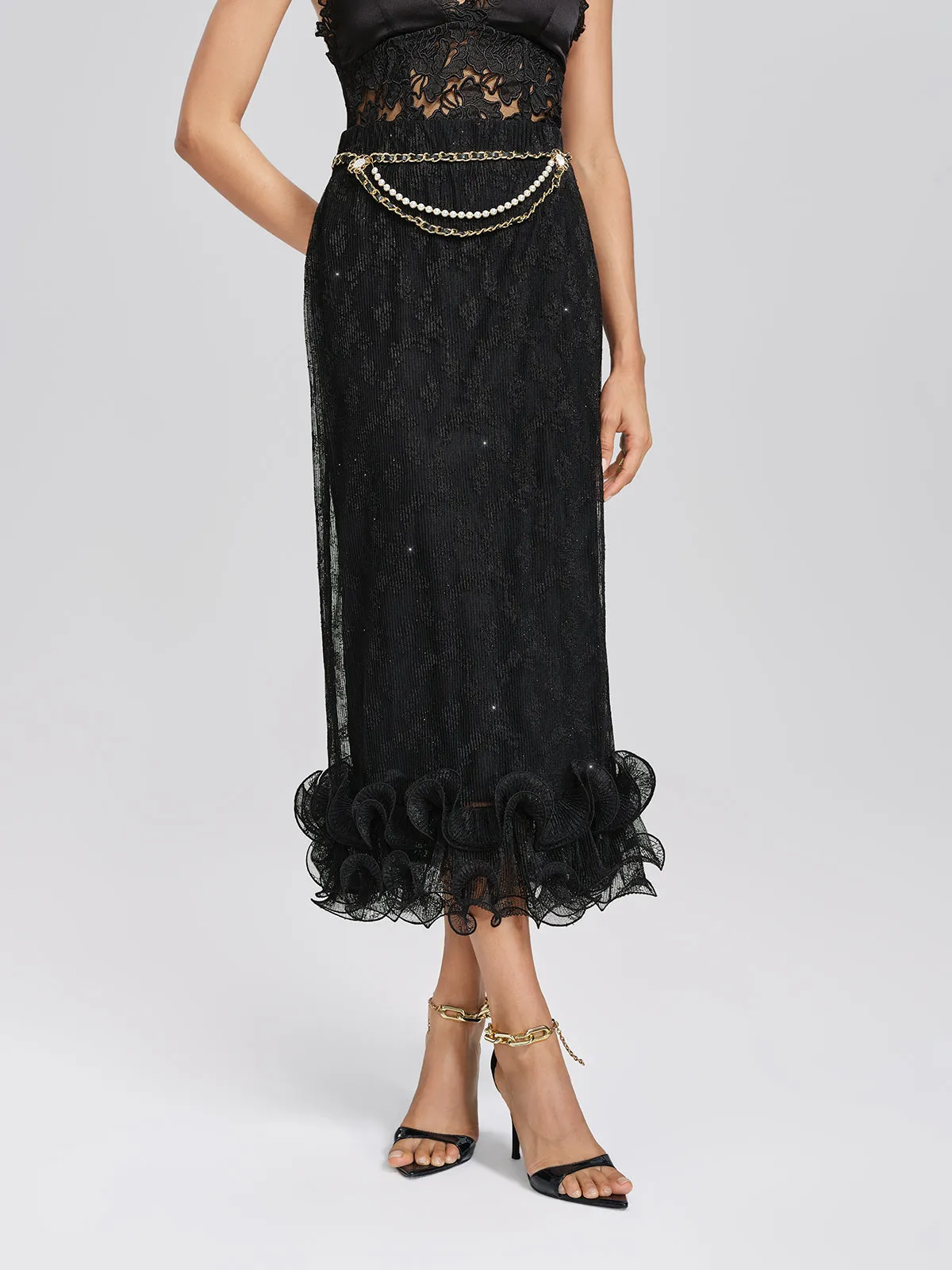 Pleated Mesh Floral Lace Skirt sold by Rich Radi Q's