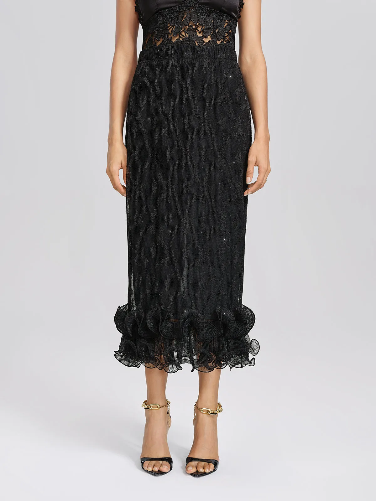 Pleated Mesh Floral Lace Skirt sold by Rich Radi Q's product image thumbnail 5