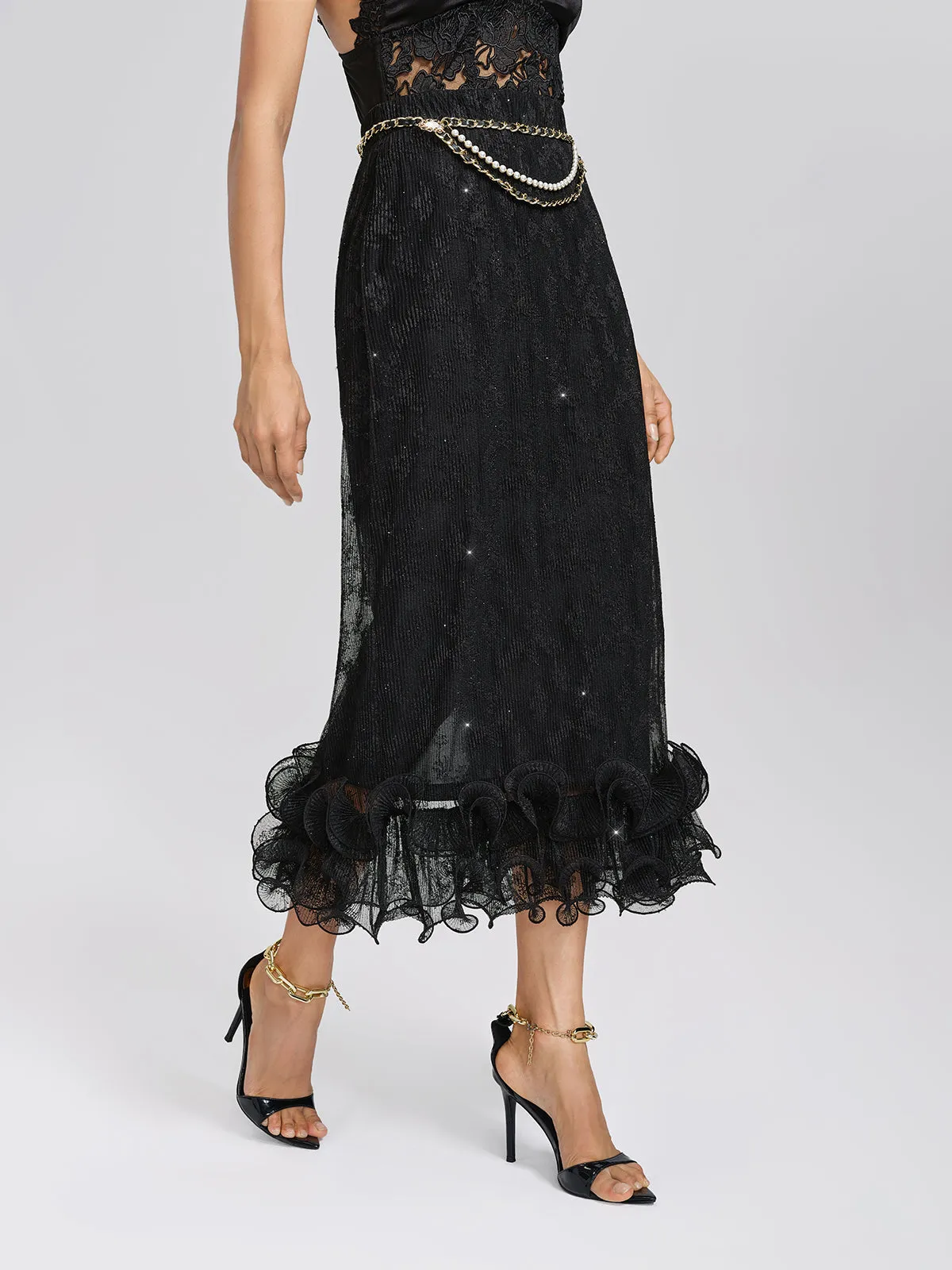 Pleated Mesh Floral Lace Skirt sold by Rich Radi Q's product image thumbnail 3