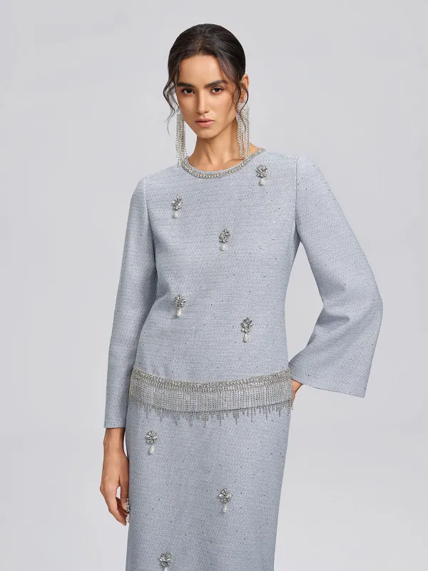 Textured Tweed Pearl Beaded Blouse made by Rich Radi Q's