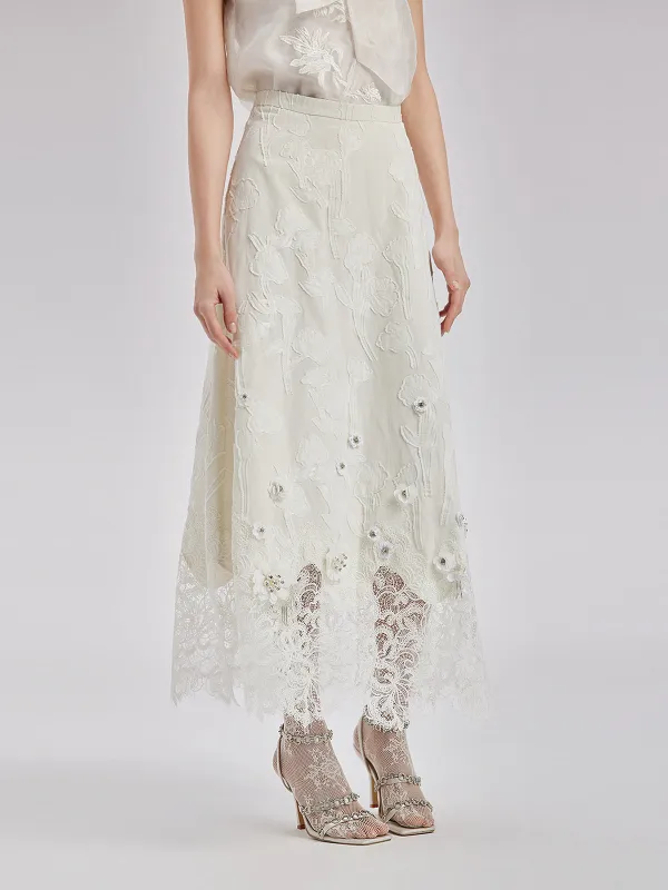 Final Sale | Custom Beaded Lace Jacquard Skirt made by Rich Radi Q's
