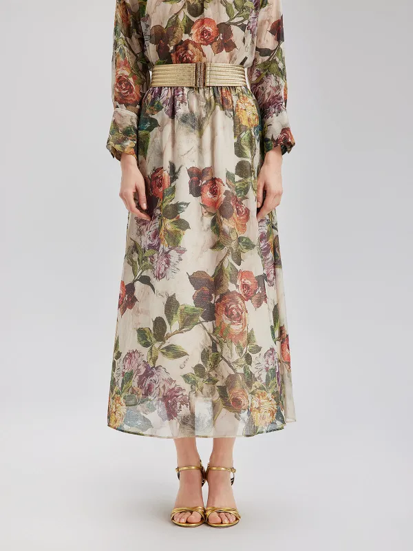 Final Sale | Classical Romantic Print Silk Skirt made by Rich Radi Q's