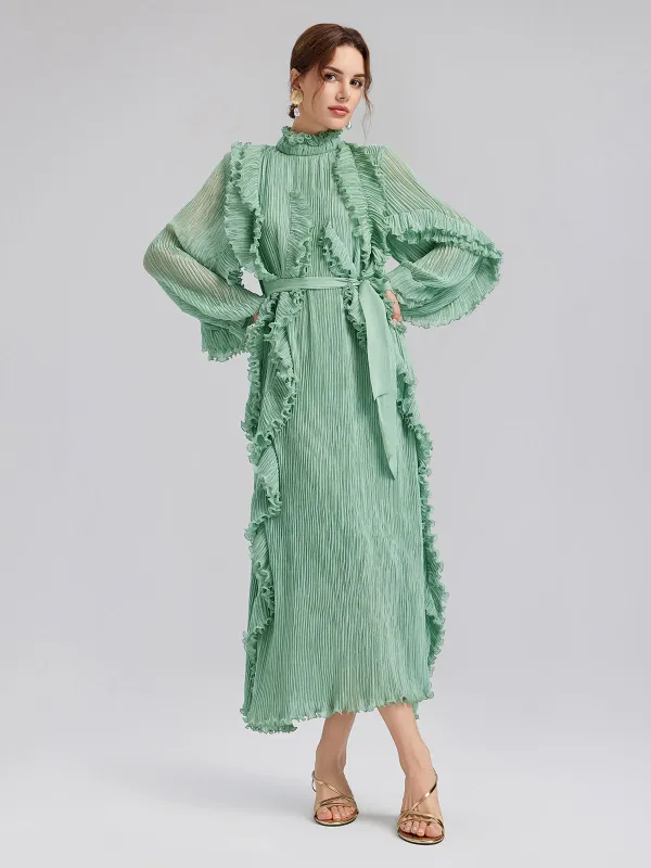 Final Sale | High-Neck Pleated Ruffle Dress made by Rich Radi Q's