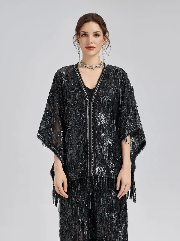 Final Sale | Custom Sequin Fringe Rock Cape made by Rich Radi Q's