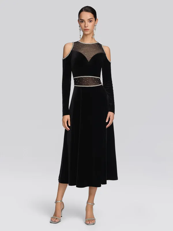 Velvet Crystal Mesh Cold-Shoulder Dress made by Rich Radi Q's