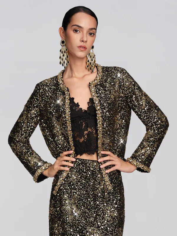 Gold Sequin Star Beaded Jacket made by Rich Radi Q's