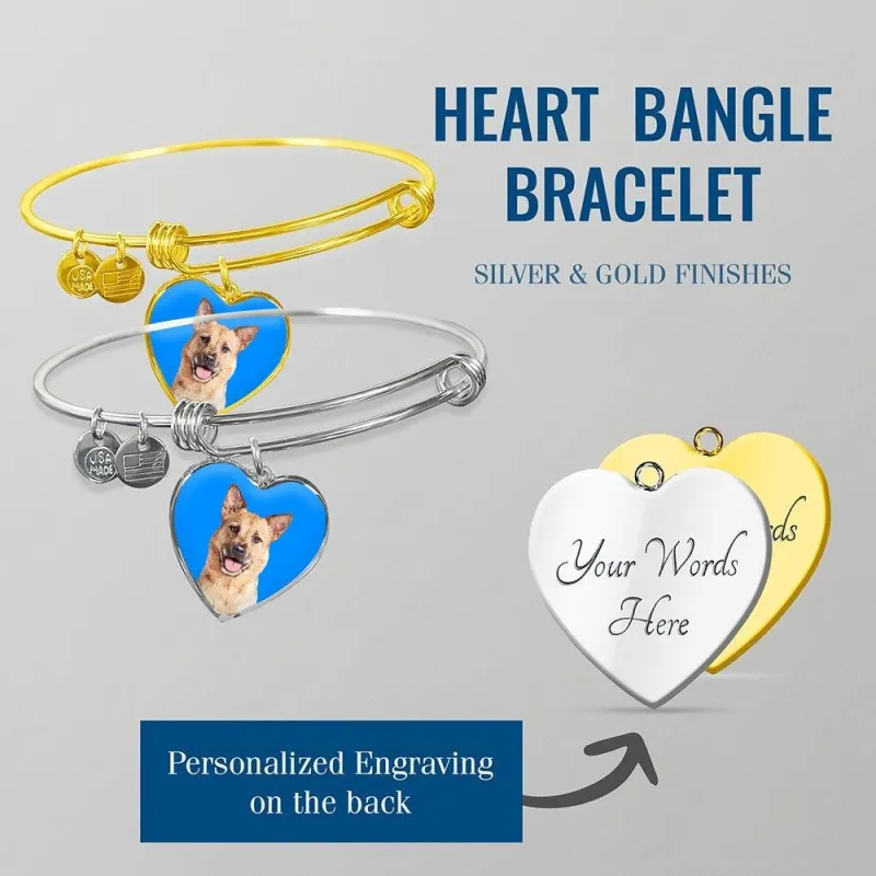 Custom Pet Art - Heart Bangle Bracelet sold by Pop Your Pup