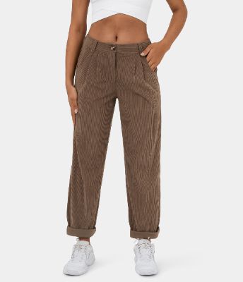 Mid Rise Button Zipper Side Pocket Corduroy Casual Pants sold by halara