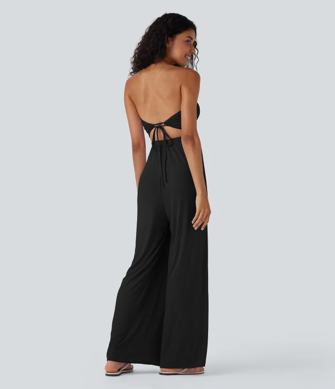 Halara Jumpsuit de tubo acanalado con espalda anudada y bolsillos - Edición Easy Peezy - Black - M(regular) sold by Halara