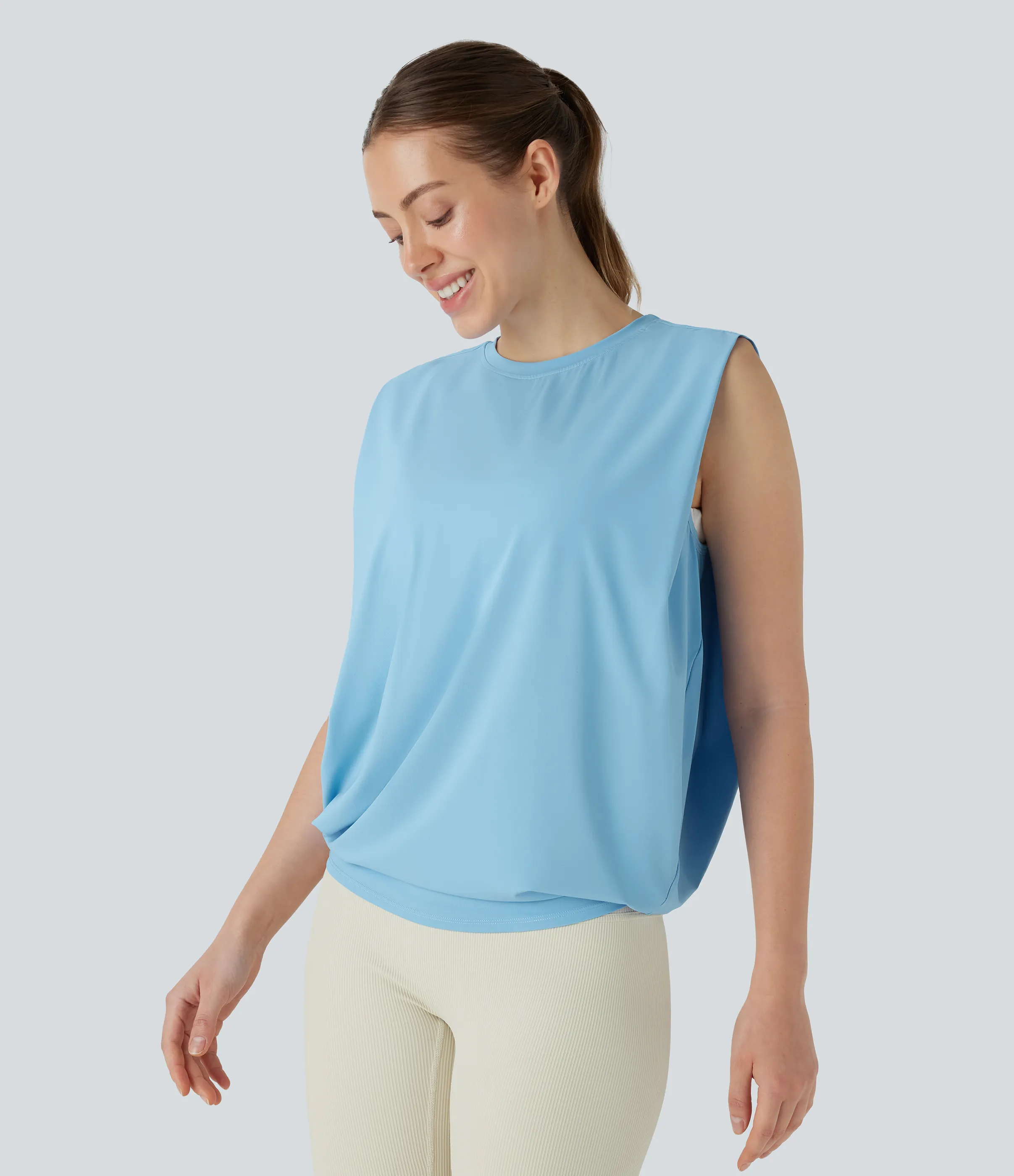 Halara Camiseta yoga cuello redondo fruncido tacto fresco - UPF 50+ - Sky Blue - XL sold by Halara product image thumbnail 4