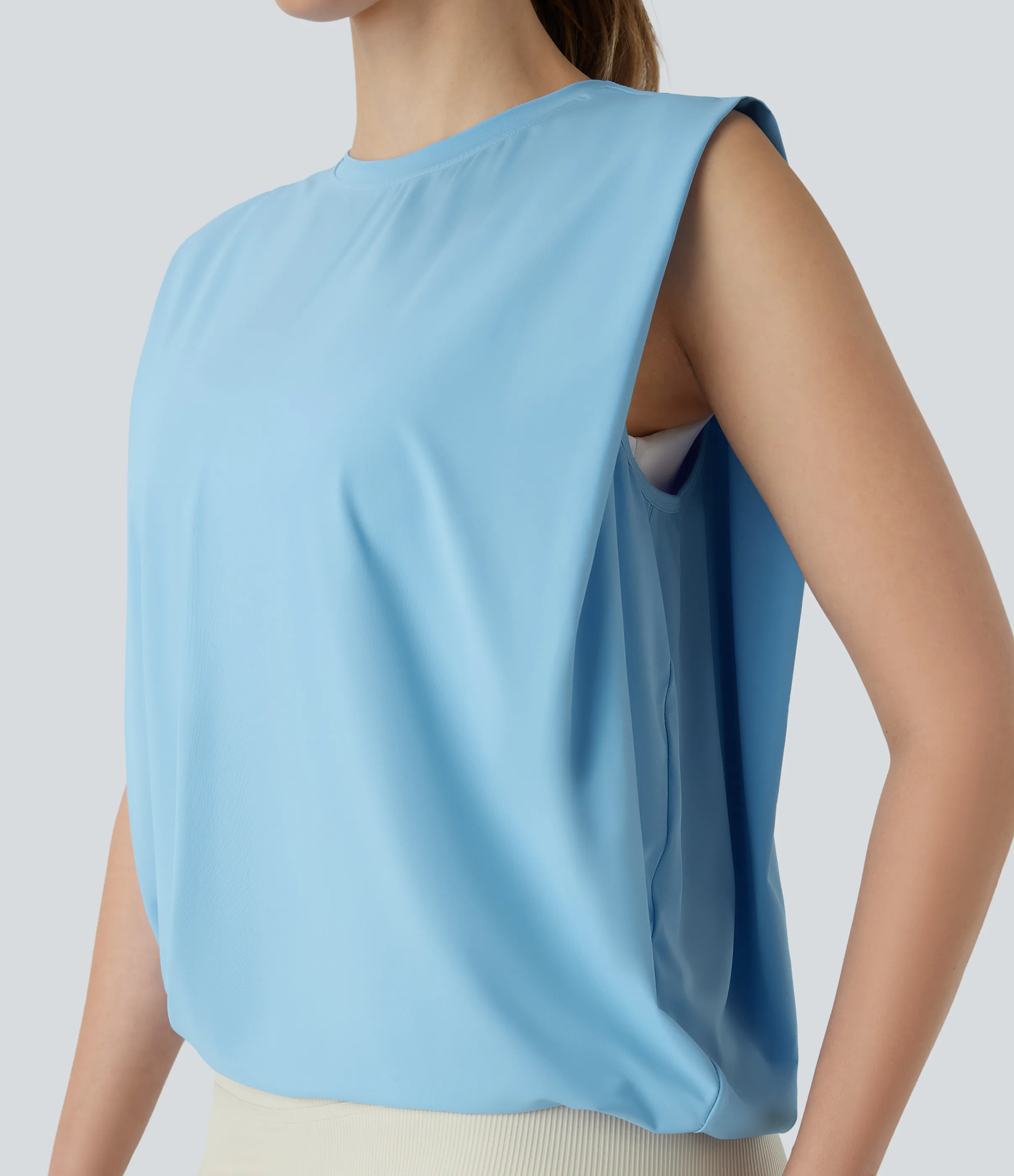 Halara Camiseta yoga cuello redondo fruncido tacto fresco - UPF 50+ - Sky Blue - XL sold by Halara product image thumbnail 5