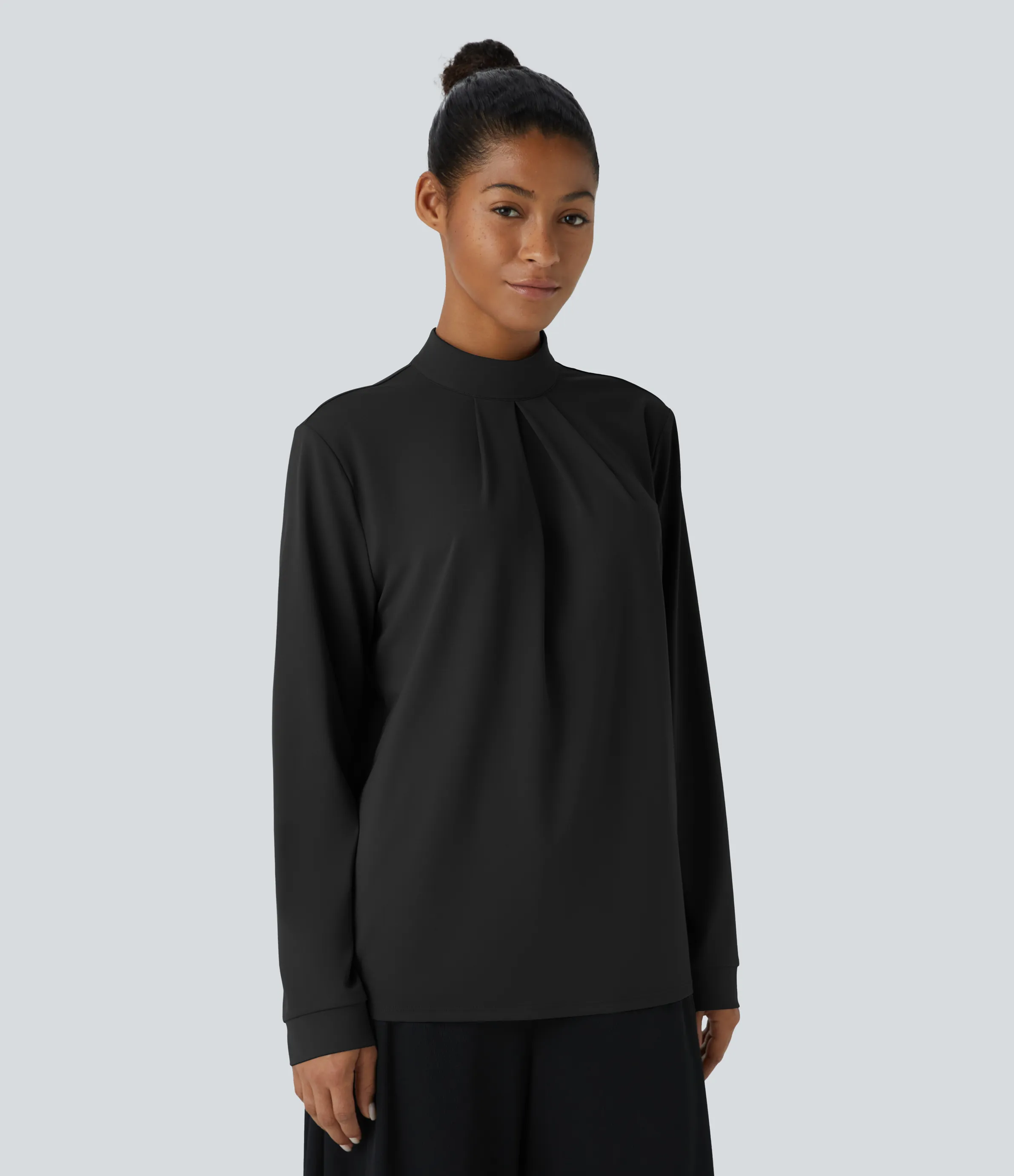 Halara Blusa oficina manga larga botón espalda cuello alto - Black - L sold by Halara product image thumbnail 4