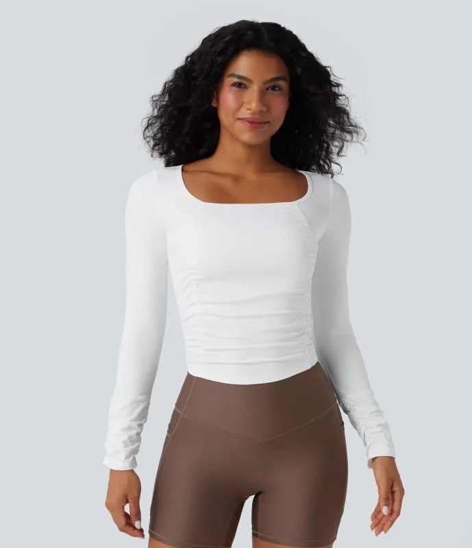 Halara Top deportivo de entrenamiento SoftlyZero™ con cuello cuadrado de manga larga con fruncido y tacto fresco - White - M sold by Halara