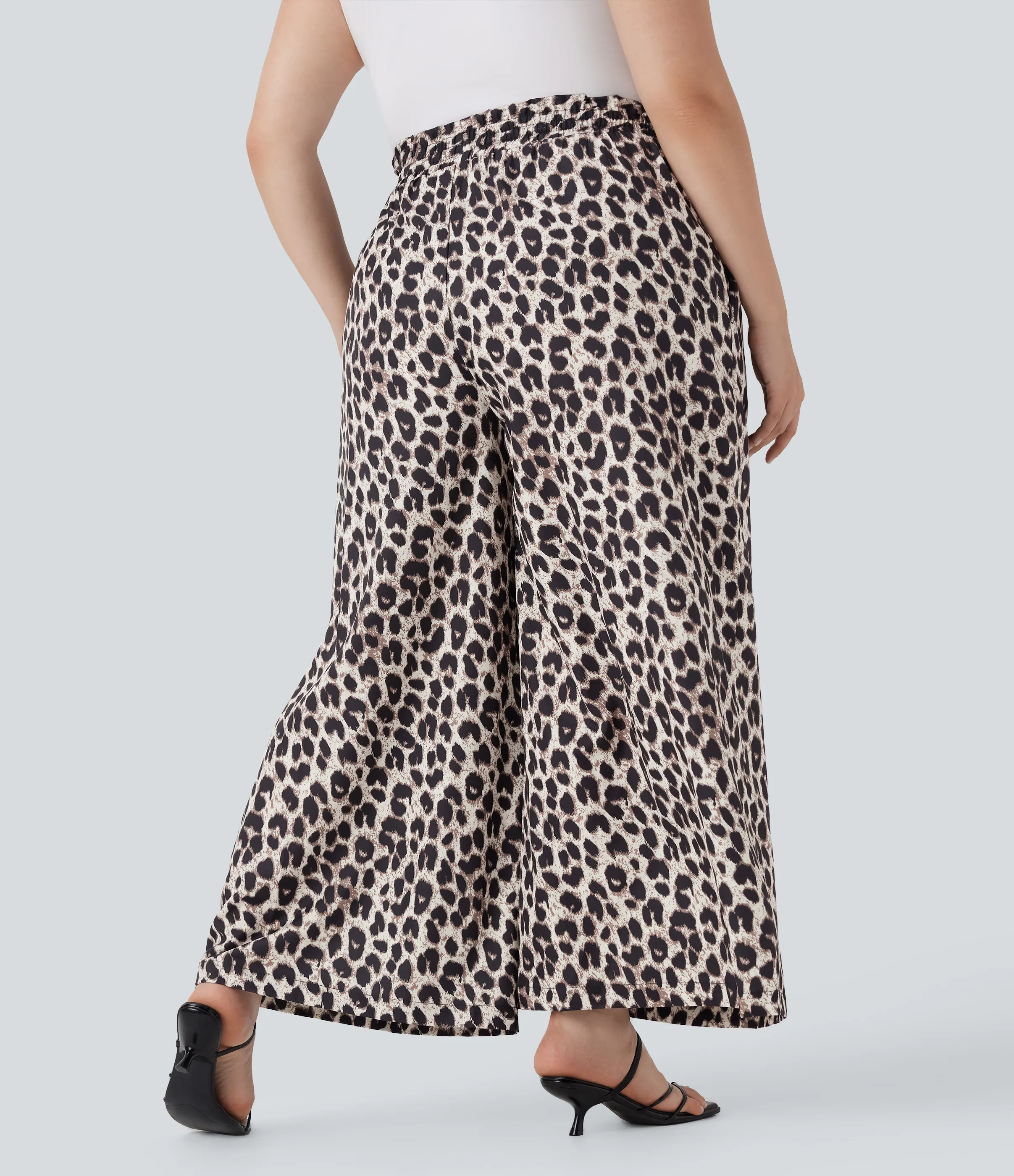 Halara Pantalón pierna ancha estampado leopardo tiro alto cordón ajustable talla grande bolsillo lateral - Gold Leopard Print - 2X(regular) sold by Halara product image thumbnail 3