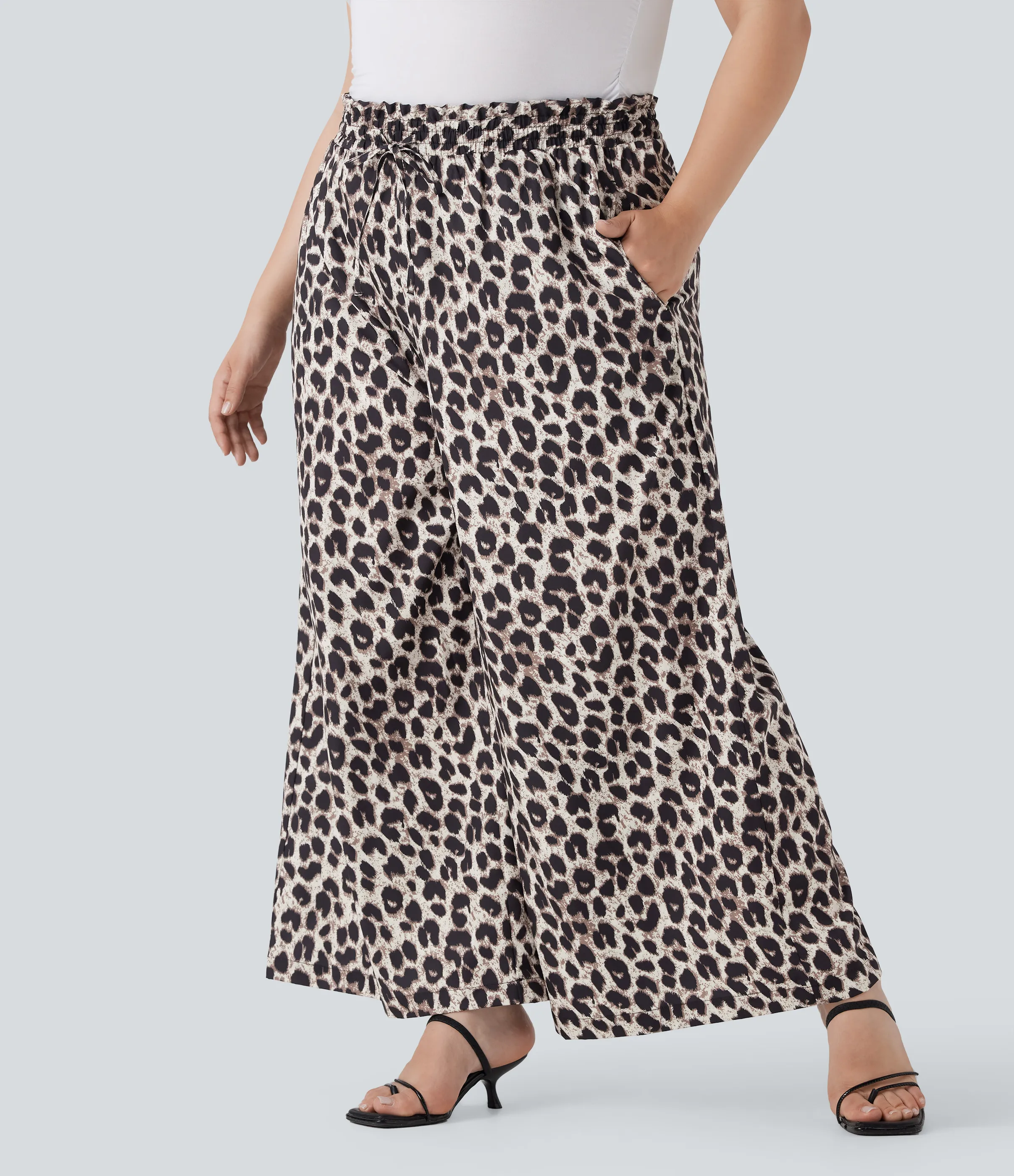 Halara Pantalón pierna ancha estampado leopardo tiro alto cordón ajustable talla grande bolsillo lateral - Gold Leopard Print - 2X(regular) sold by Halara product image thumbnail 4