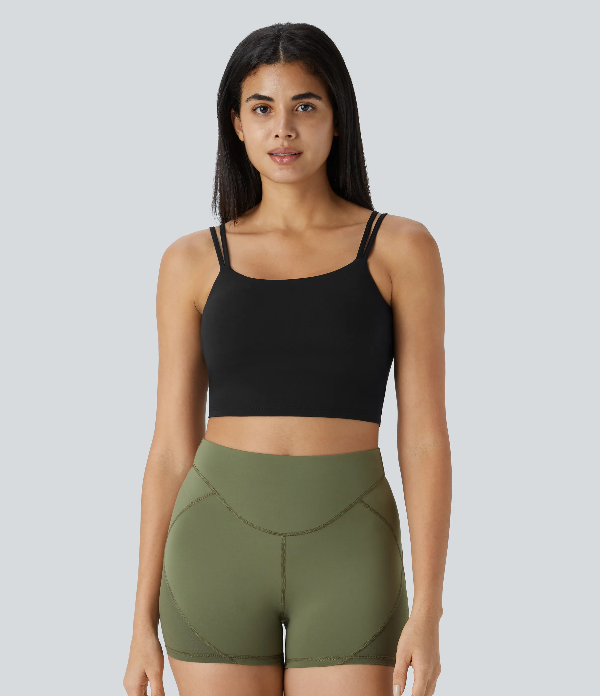 Halara Top corto de yoga con tirantes dobles, espalda cruzada y retorcida en copas D-F - Black - S sold by Halara product image thumbnail 3