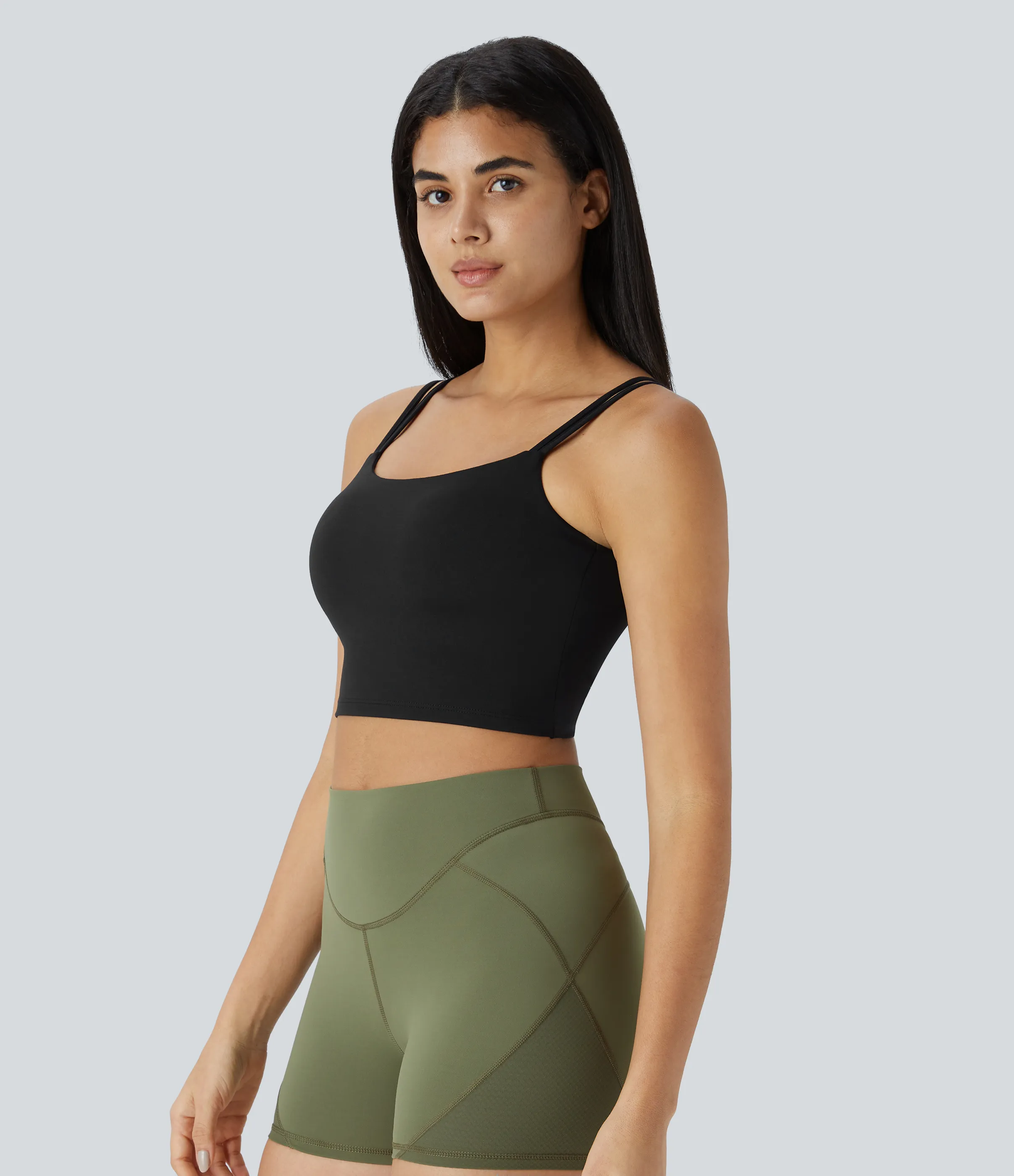 Halara Top corto de yoga con tirantes dobles, espalda cruzada y retorcida en copas D-F - Black - S sold by Halara product image thumbnail 4