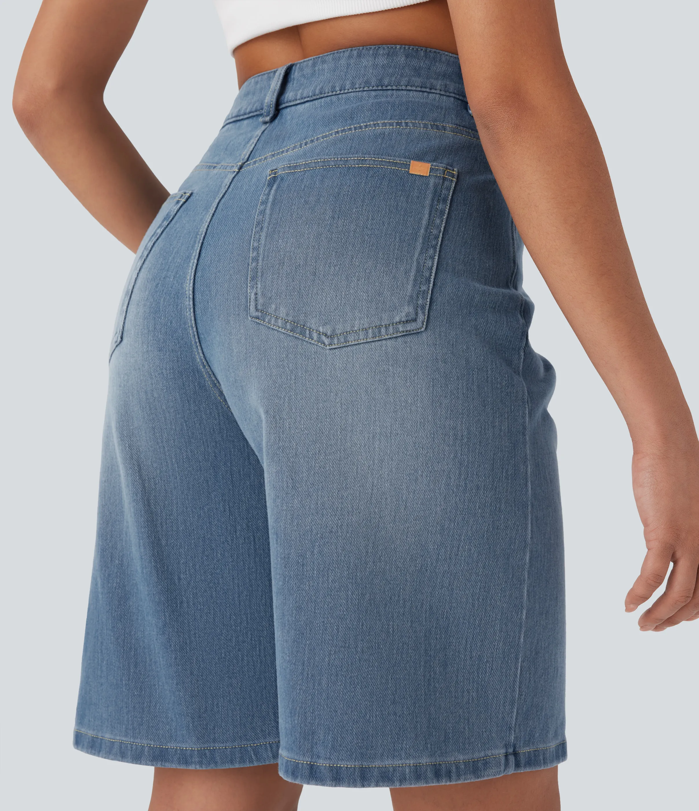 Halara Bermudas Halara Flex™ Denim mezclilla elástico lavado múltiple bolsillo tiro alto - Mid Blue Denim - XL(regular) sold by Halara product image thumbnail 5