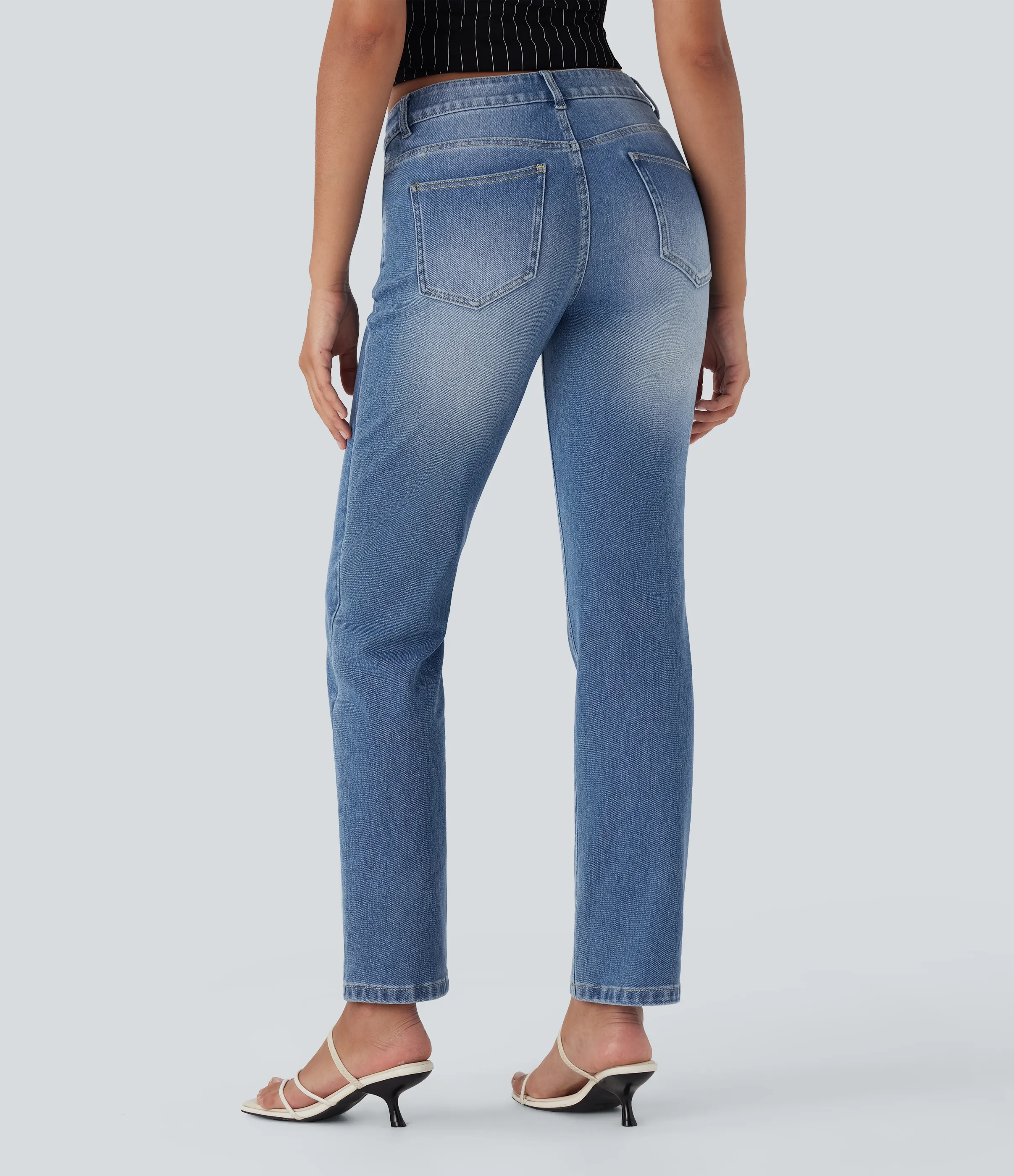 Halara Jeans Halara Flex™ Denim elástico lavado pierna recta cierre botón múltiple bolsillo tiro bajo - Tide Blue Denim - M(regular) sold by Halara product image thumbnail 3