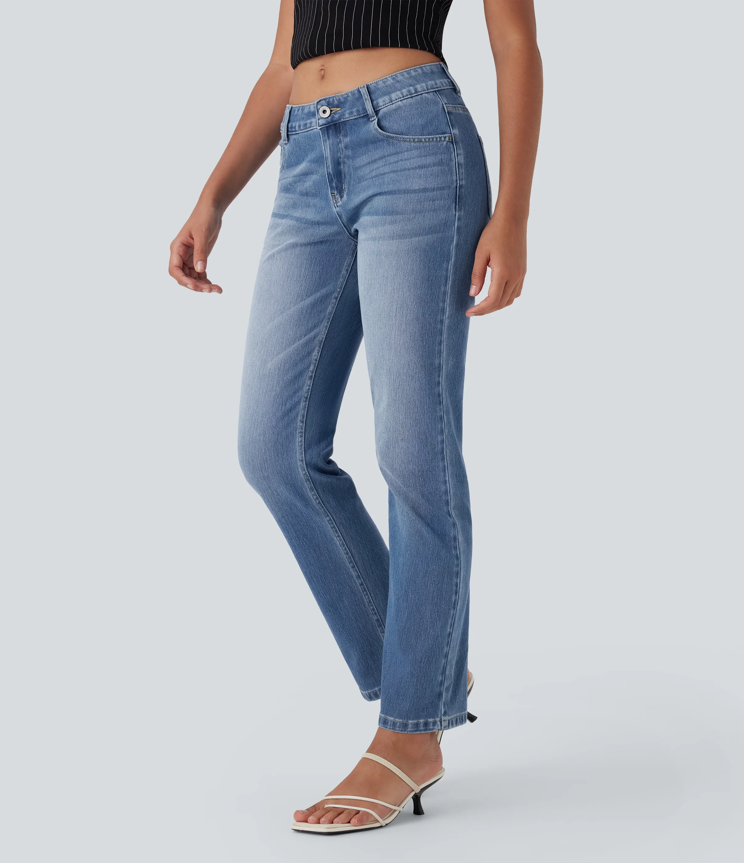 Halara Jeans Halara Flex™ Denim elástico lavado pierna recta cierre botón múltiple bolsillo tiro bajo - Tide Blue Denim - M(regular) sold by Halara product image thumbnail 4