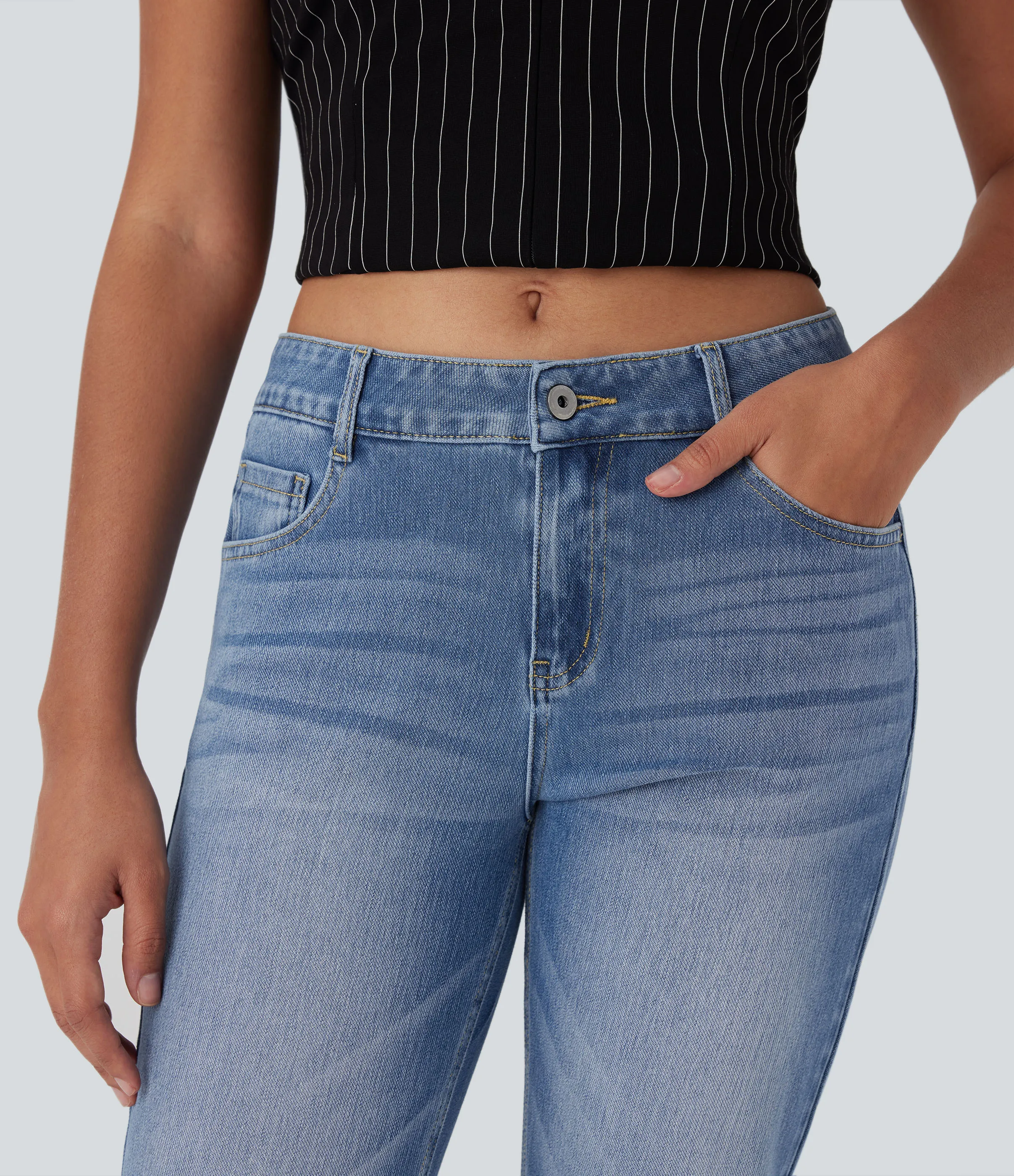 Halara Jeans Halara Flex™ Denim elástico lavado pierna recta cierre botón múltiple bolsillo tiro bajo - Tide Blue Denim - M(regular) sold by Halara product image thumbnail 5