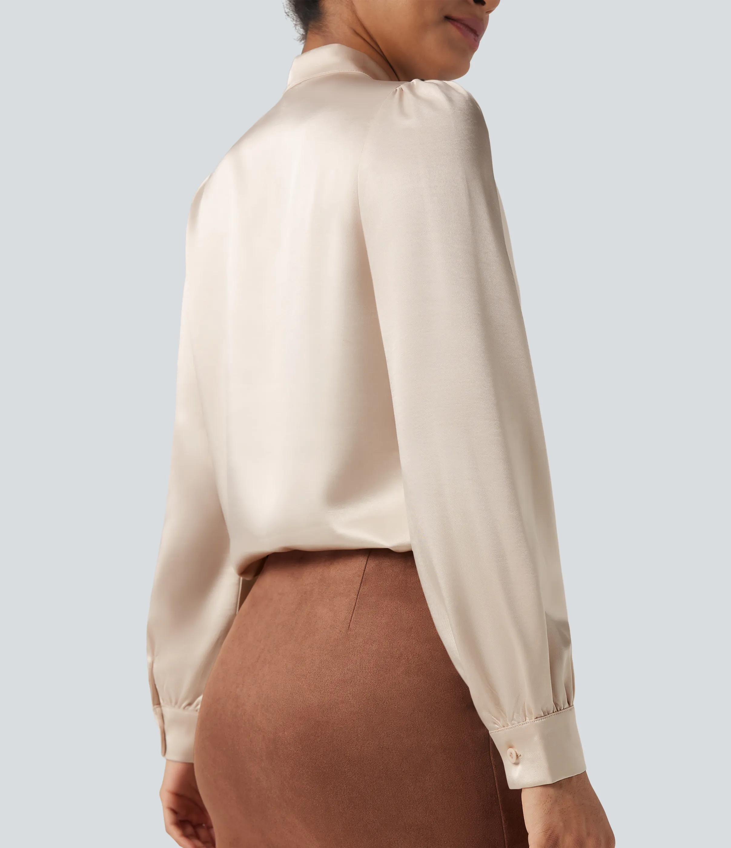 Halara Camisa de oficina de satén de manga larga con lazo delantero - Birch - XL sold by Halara product image thumbnail 5