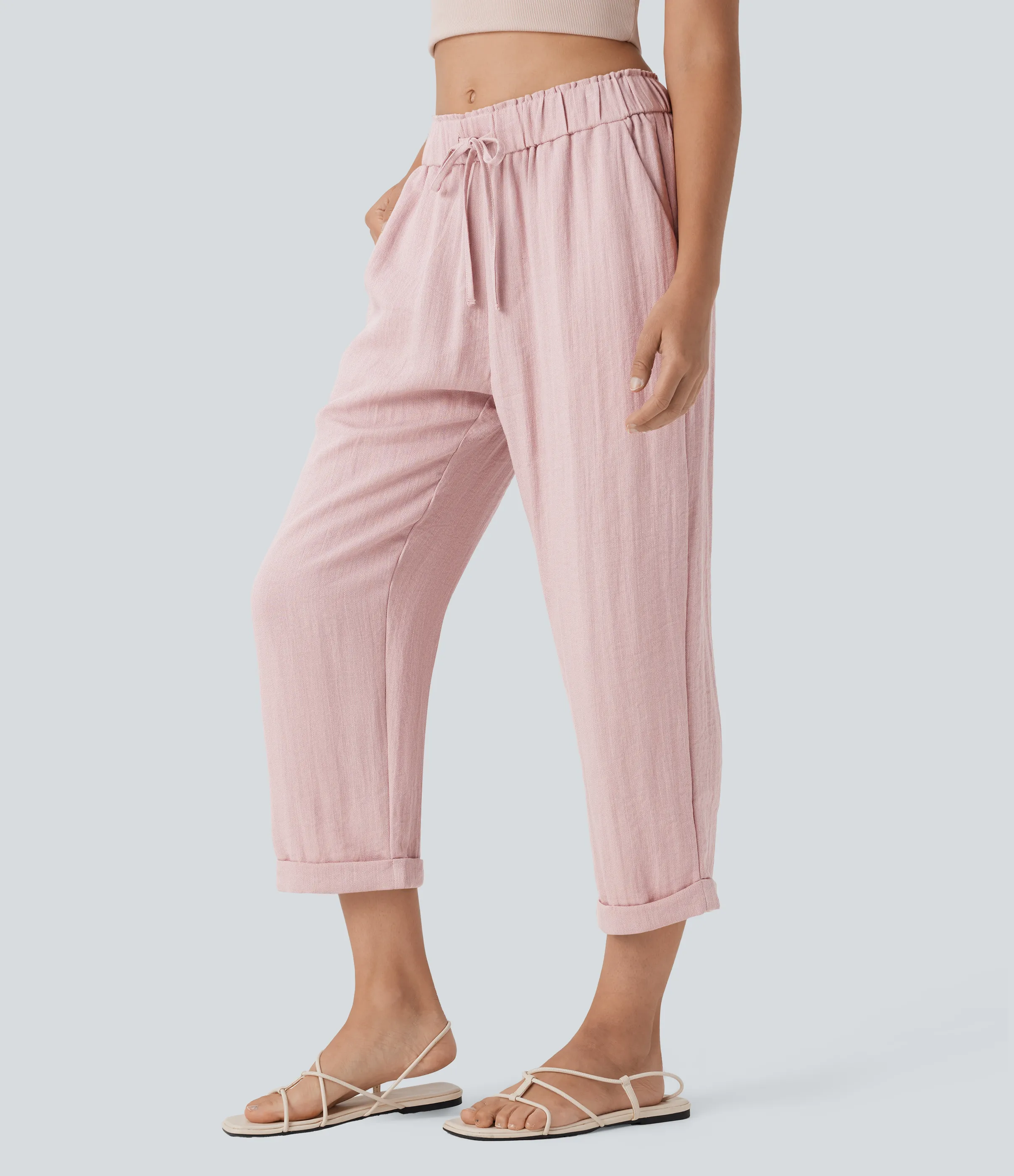 Halara Pantalones casuales ajustados de tiro medio con cordón y bolsillos - Potpourri - L(regular) sold by Halara product image thumbnail 4