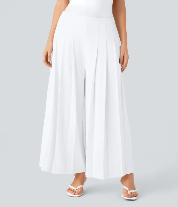 Halara Pantalón resort holgado plisado cremallera invisible bolsillo lateral tiro medio bajo - Star White - S(regular) made by Halara