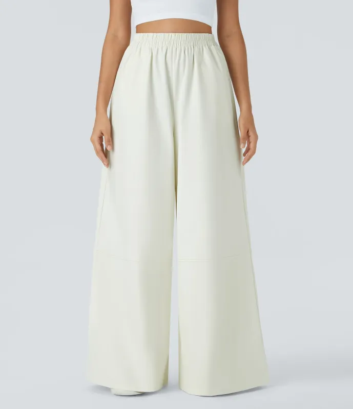 Halara Pantalón pierna ancha bolsillo lateral tiro alto resistente desgaste repelente agua - Oak White - S(regular) sold by Halara