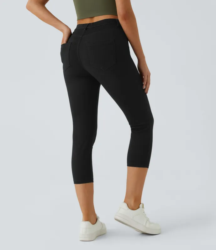 Halara Leggings capri Halara Flex™ Denim elástico múltiple bolsillo tiro alto - Black Denim - XS(regular) made by Halara