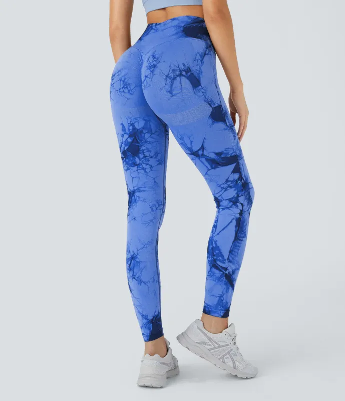 Halara Leggings yoga teñido anudado tiro alto sin costura - Tie-dye Blue Iris - L(full_length) sold by Halara