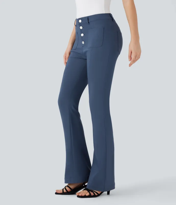 Halara Pantalones de oficina de tiro medio tipo denim ligeramente acampanados y con múltiples bolsillos - Starry Blue - XS(regular) sold by Halara