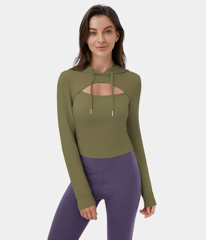 Halara Sudadera con capucha informal y cordón recortado - Dried Herb - L sold by Halara