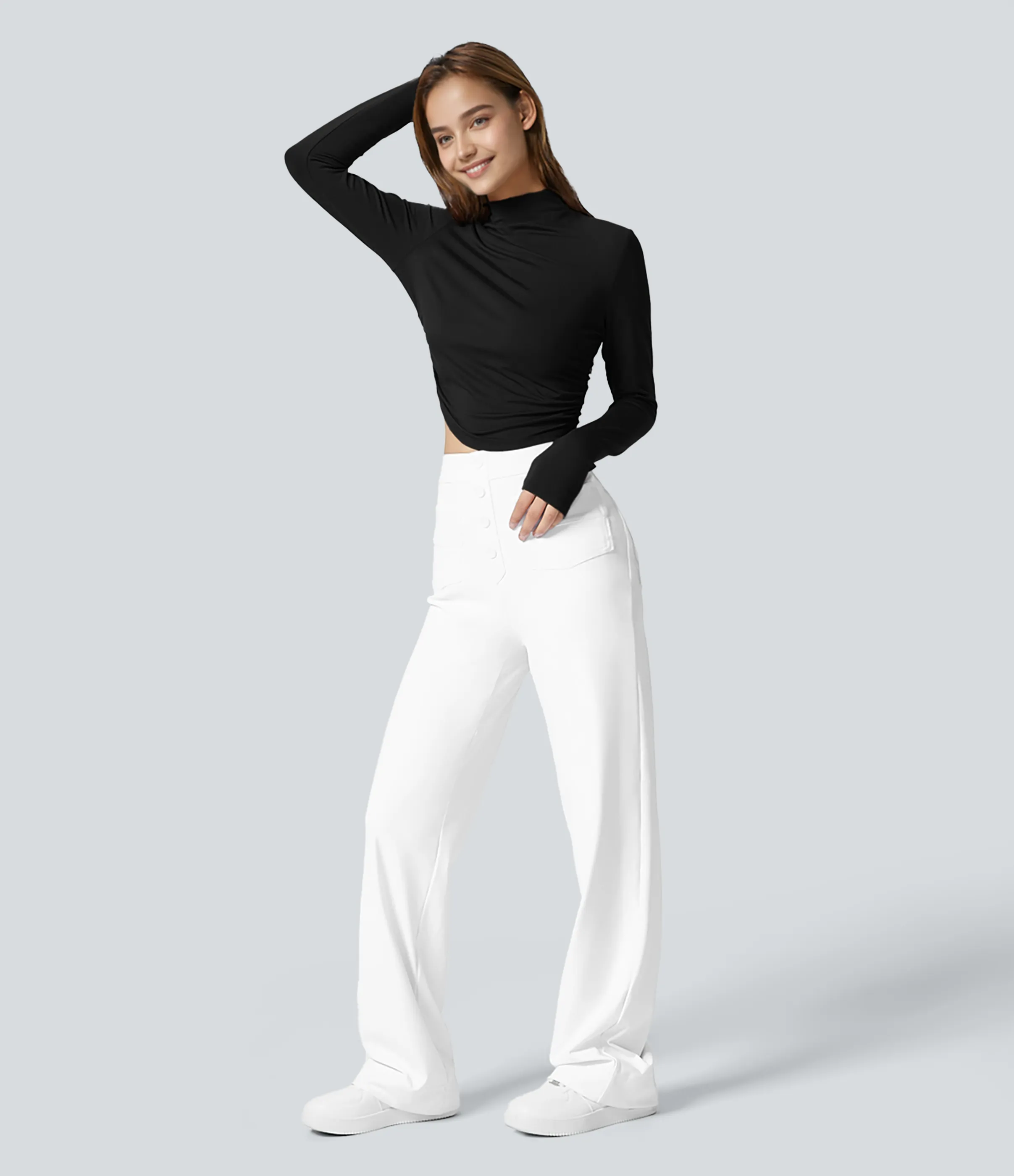 Halara Top ajustado con dobladillo curvo fruncido lateral y cuello simulado - Black - XL sold by Halara product image thumbnail 5