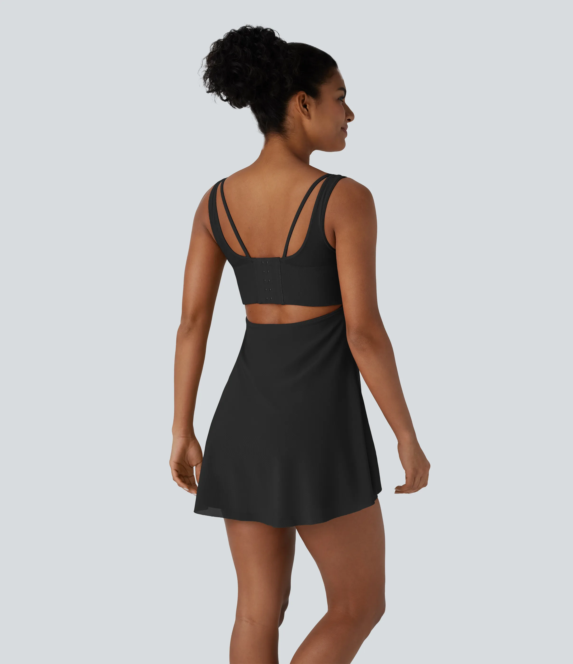 Halara Vestido mini para baile de 2 piezas Softlyzero™ UPF50+ con espalda descubierta, hebilla ajustable y malla transpirable con bolsillos - Black - S sold by Halara product image thumbnail 3