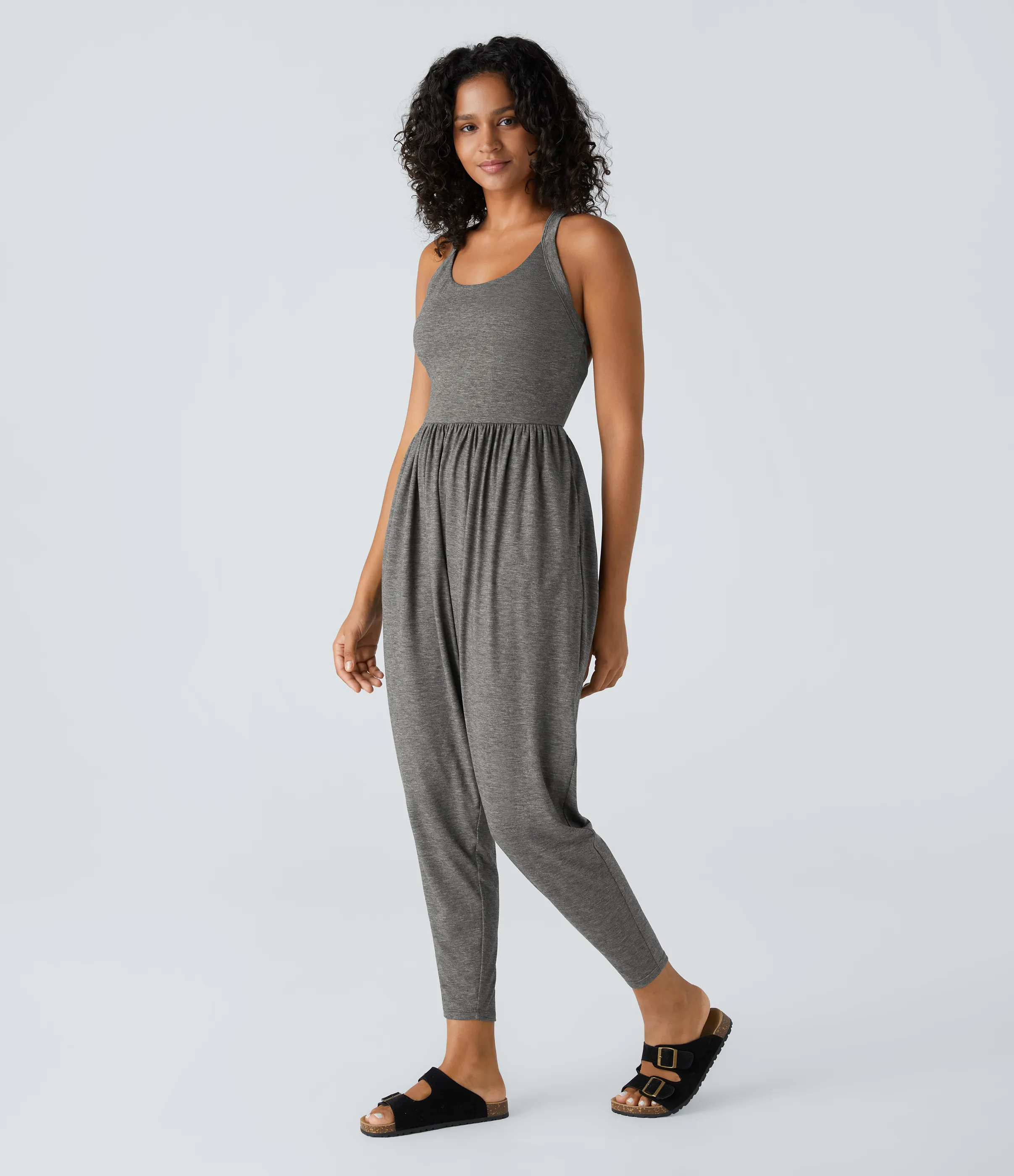 Halara Mono harén bolsillo lateral cuello U torcido sin espalda - Darl Gray Floral Yarn - S(regular) sold by Halara product image thumbnail 5