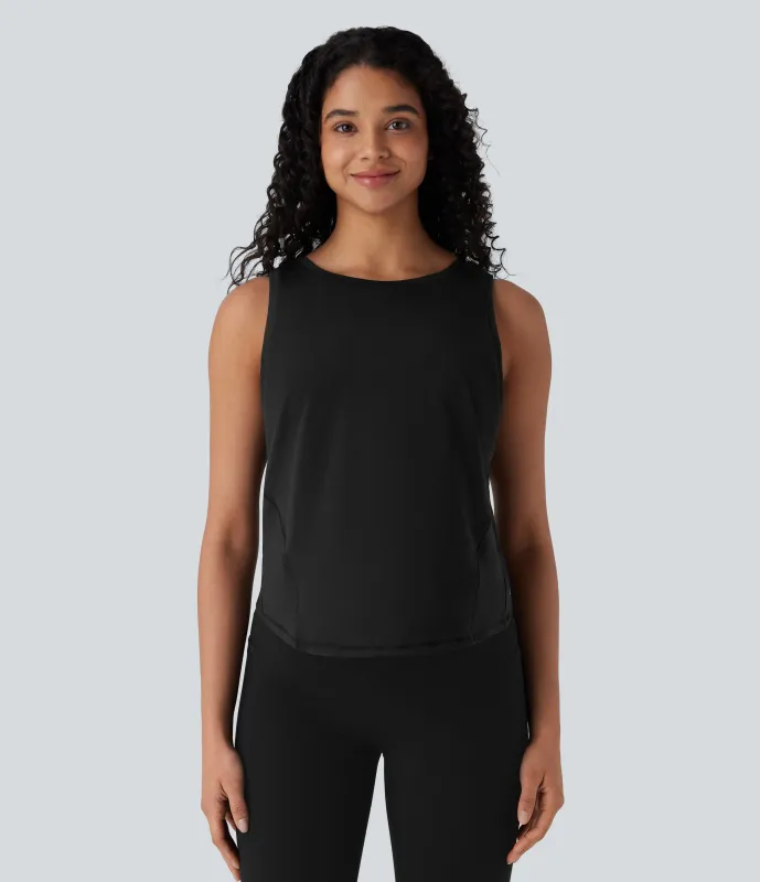 Halara Camiseta sin mangas entrenamiento secado rápido dobladillo V usar parte delantera trasera - Black - XS sold by Halara