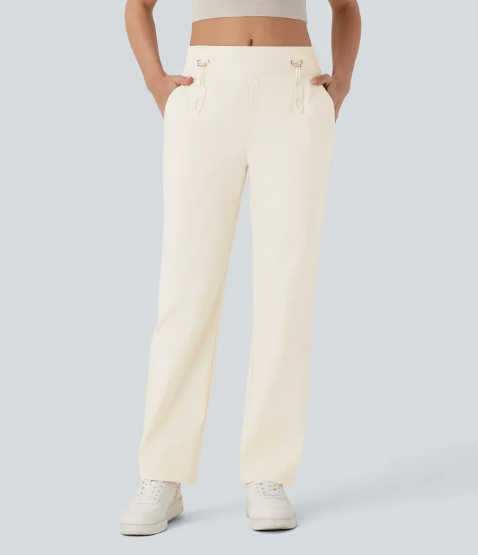 Halara Pantalón pierna recta bolsillo lateral cordón ajustable tiro medio resistente desgaste - Turtledove - XL(regular) sold by Halara