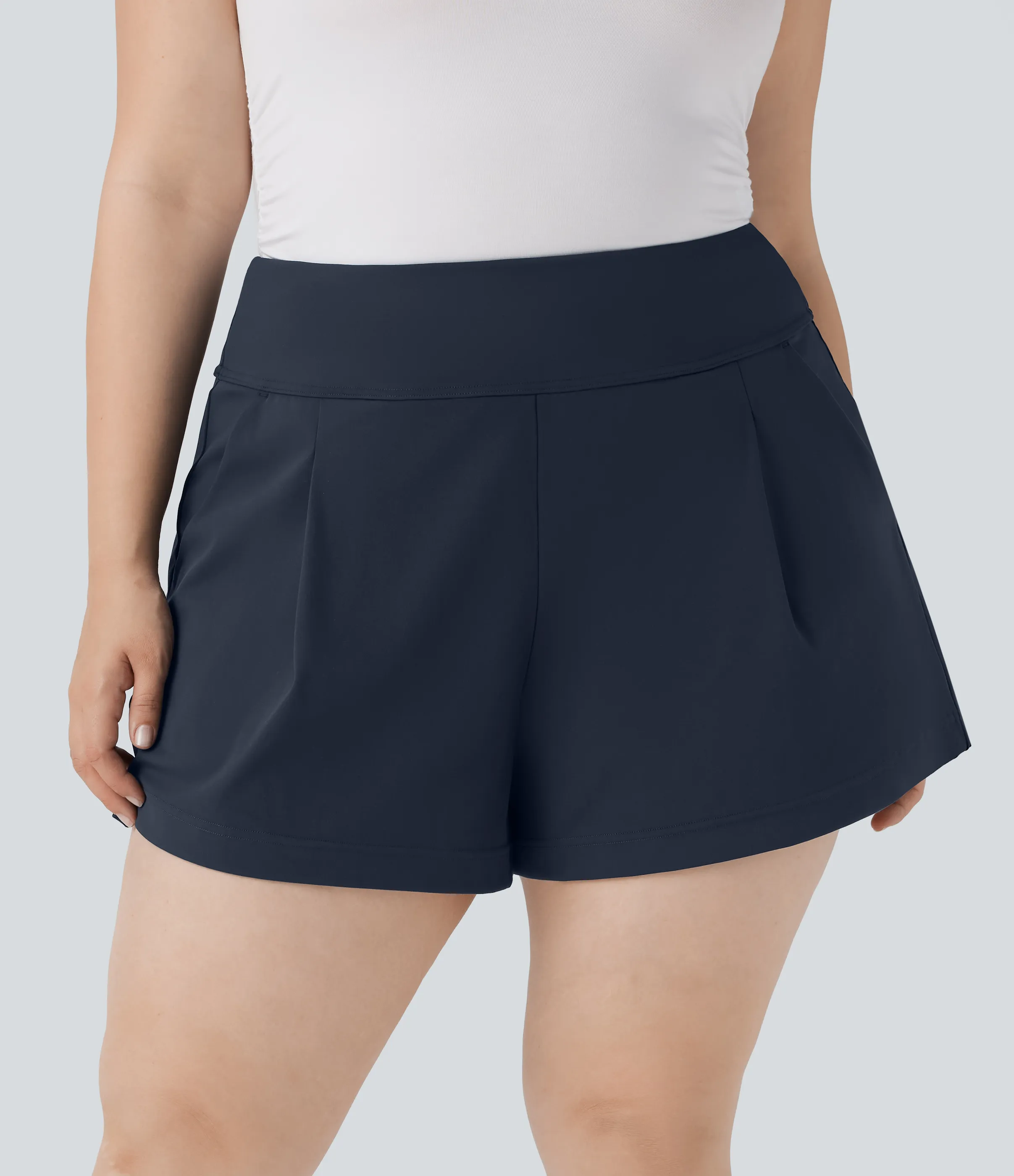 Halara Pantalón corto oficina tiro alto talla grande bolsillo lateral - Midnight Blue - 2X sold by Halara