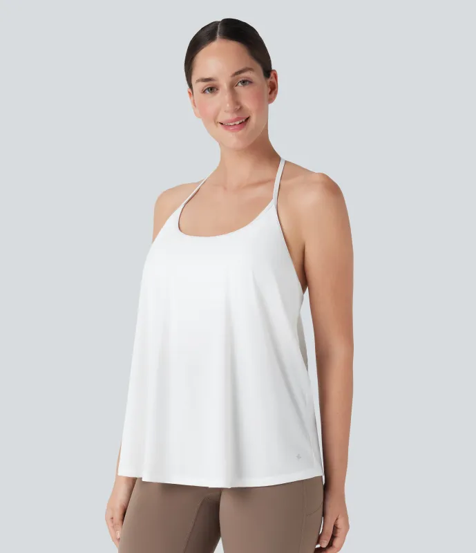 Halara Top deportivo de yoga SoftlyZero™ Airy con cuello halter drapeado y tacto fresco-UPF51+ en copas D-F - White - S sold by Halara