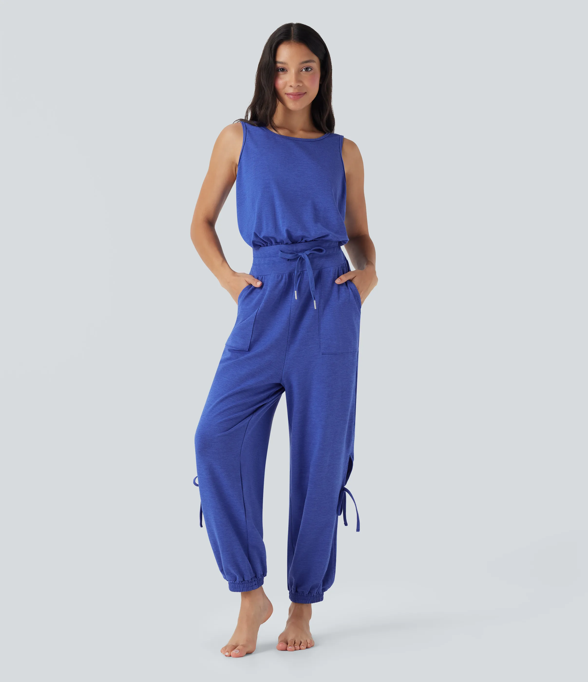 Halara Mono de yoga sin mangas con espalda descubierta, cordón, abertura y bolsillos - Mottled Glass Blue - M(regular) sold by Halara product image thumbnail 3