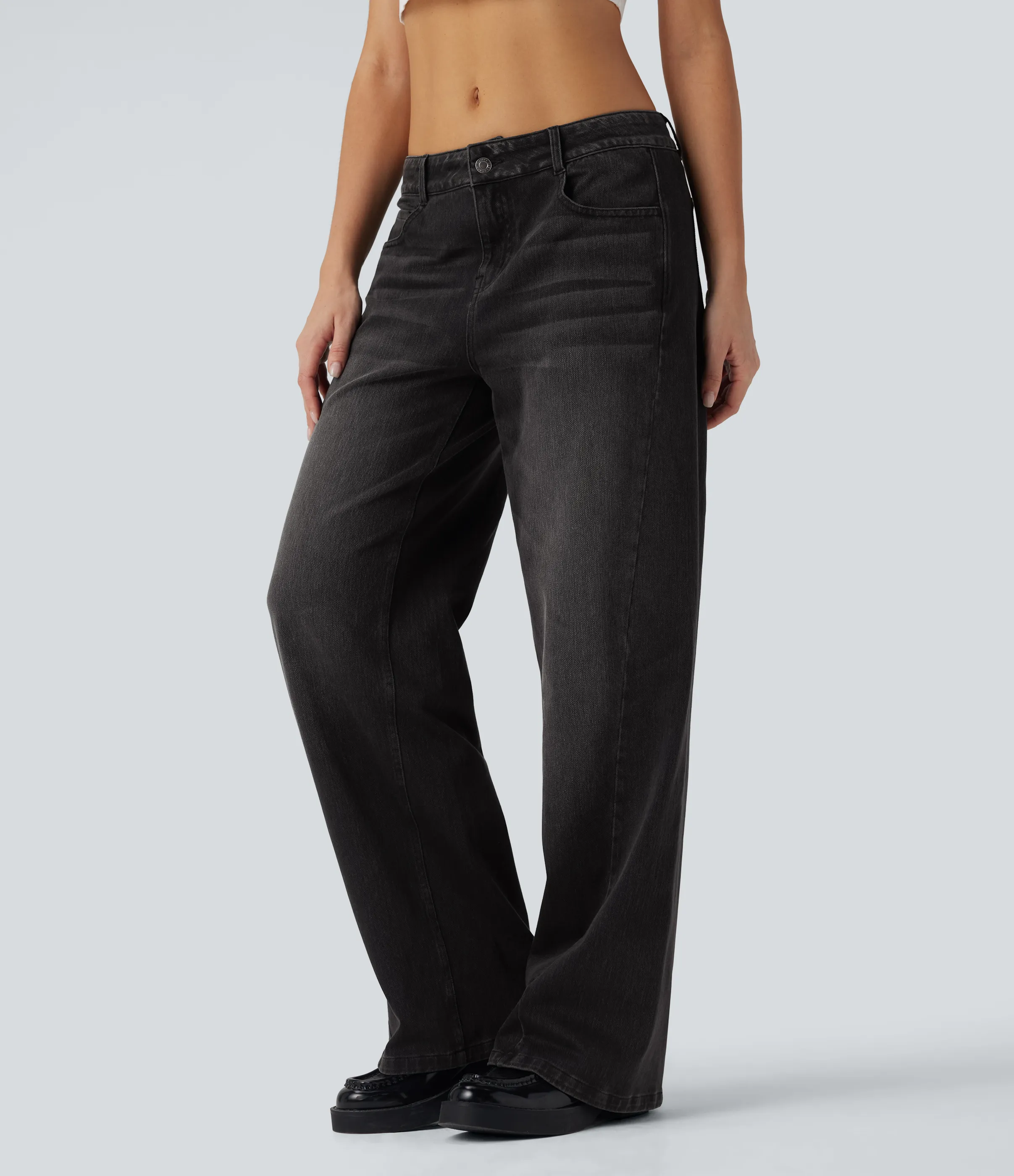 Halara Jeans casuales Halara Flex™ anchos de tiro bajo con bolsillos - Phantom Denim - XL(regular) sold by Halara product image thumbnail 4