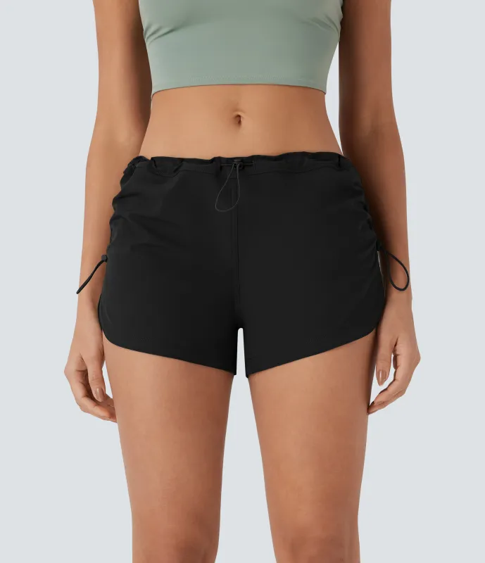 Halara Shorts casuales de tiro bajo con cordón ajustable y bolsillo con dobladillo curvo - Black - L made by Halara